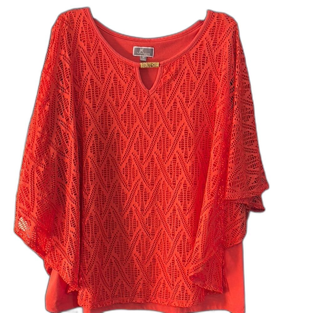 JM Collection Orange Lace Detail Top Size 3X